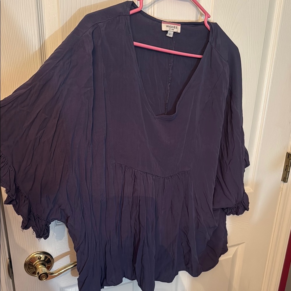 Andree by Unit Blue Bell Sleeve Blouse with Pleated Ruffles